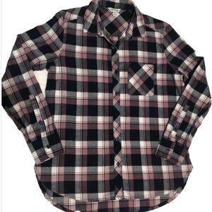 Orvis Women's Plaid Button Down Shirt MED Pink Black Gray Flannel Casual Classic